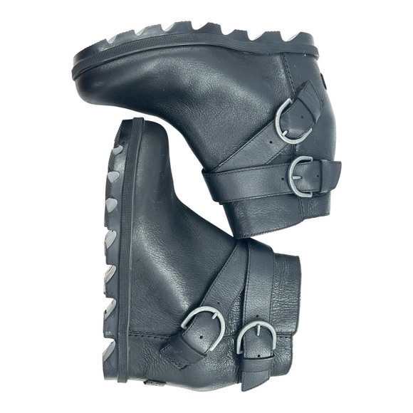 Sorel Women's Black Leather Joan of Arctic Wedge II Buckle Boot Preowned - Picture 3 of 13